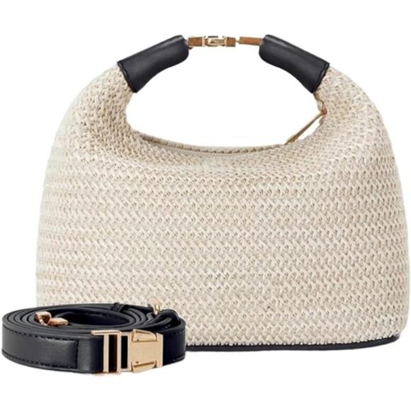 Small Straw Purses for Women Beige Black - Picture 1 of 6